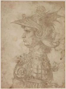 Ein Skulptur eines Kriegers im Profil zur linken Seite, um 1475 bis 1480. Schöpfer: Leonardo da Vinci (1452 - 1519)