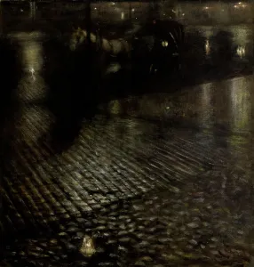 Krakow Cityscape Drucke: Cab in the Rain, 1896. Creator: Pankiewicz, Józef (1866-1940)