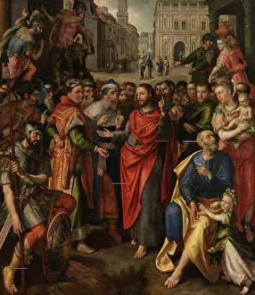 Jesus Christ Infancy Scene Drucke: Then give to Caesar what is Caesar's, 1602. Creator: Martin de Vos