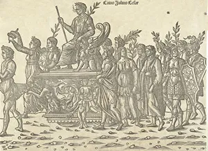 Black And White Woodcut Drucke: Caesar riding on his chariot, from The Triumph of Caesar