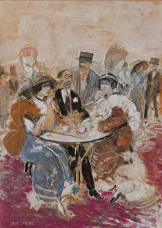 Gouache On Cardboard Art Drucke: In a cafe, 1912