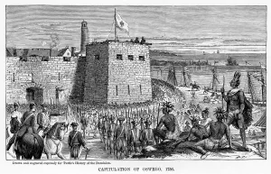 Colonialism In America Drucke: Capitulation of Oswego, 1756, (1877)