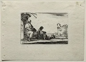 Stefano Della Bella Artist Drucke: Caprices: Two Pilgrims Resting and a Peasant
