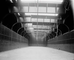 Black And White Maritime Images Drucke: Cargo hold, looking forward, S.S. J.H. Sheadle, between 1906 and 1910. Creator: Unknown