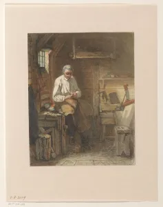 Schneider sitzt auf einer Planmaschine im Werkstatt, 1861. Schöpfer: Jacob Taanman