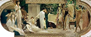 Drucke von Die Beförderung von Thespis, 1884-1887. Er fand sich im Bestand des Burgtheaters Wien Gustav Klimt Drucke: Die Tragödie des Thespis, 1884-1887