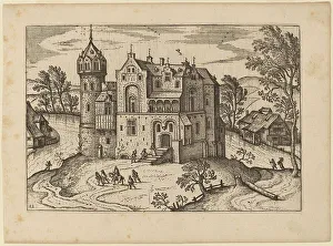 River Scene Artwork Drucke: Castle by a River, published in or before 1676. Creator: Unknown