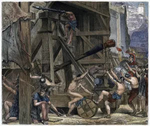 Victorian Era Warfare Drucke: The Catapult, c1868