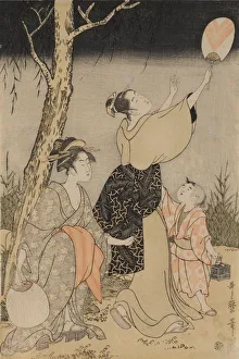 Edo Period Prints Drucke: Catching Fireflies Beneath a Willow Tree (left)