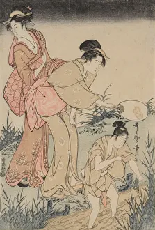 Kitagawa Utamaro Art Drucke: Catching Fireflies Beneath a Willow Tree (right), c. 1796-1797. Creator: Kitagawa Utamaro