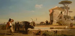 Rinder an einem Trinkplatz in der Campagna bei Rom im Jahr 1854. Ersteller: George Heming Mason