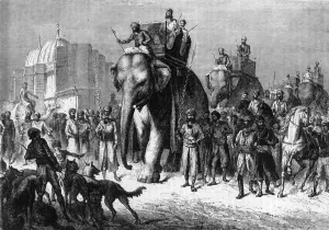 Tiger Hunting In Asia Drucke: Cavalcade Setting Out on a Tiger-Hunt, c1891. Creator: James Grant