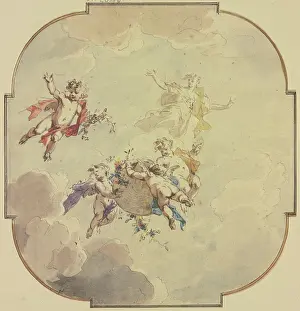 Stadel Museum Artwork Collection Drucke: Ceiling design: Flora and putti, 1726. Creator: Jacob de Wit
