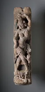 Hand Carved Stone Sculpture Drucke: Celestial Nymph Cavorting with Monkeys, 12th century. Creator: Unknown
