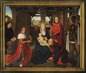 Three Wise Men Painting Drucke: Central panel from triptych the Adoration of the Magi, 1479-1480. Creator: Hans Memling