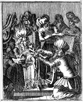 Medical Instrument History Drucke: Ceremony of Circumcision, Basel, 1739 (first edition 1663). Artist: Jan Leusden