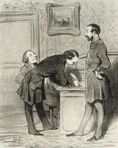 Businessman In Black And White Drucke: C'est bien parce que c'est votre ami... 1845. Creator: Honore Daumier