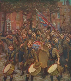 British Art 20th Century Drucke: Cheering the Chief Scout, c1914 (1928). Artist: William Holt Yates Titcomb