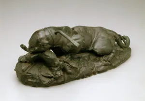 Aggressive Animal Behaviour Drucke: Chef modele for Jaguar Devouring a Hare, c1850. Creator: Antoine-Louis Barye