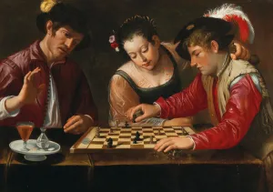 Drucke von Schachspieler, 17.Jh., Privatbesitz Caravaggio Drucke: Schachspieler des 17.Jh., Künstler: Caravaggio und Michelangelo (nach)