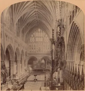 Die Chor von der westlichen Seite des Bistumskathedralen in Exeter im Jahr 1900