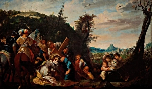 Jesus Christ Oil On Canvas Drucke: Christ collapsing under the Cross, c1640s. Creator: Unknown