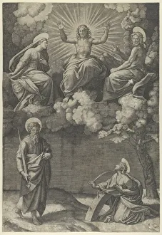 Marcantonio Raimondi Engravings Drucke: Christ flanked by the Virgin and St