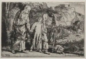 Drucke von Jesus Christ kehrt aus dem Tempel mit seinen Eltern zurück, 1654 Rembrandt Drucke: Rembrandt von Rijn kehrt aus dem Tempel mit seinen Eltern zurück
