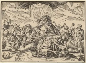 Last Judgment Artwork Drucke: Christ Tells His Disciples of the Last Judgment, published 1630. Creator: Christoph Maurer