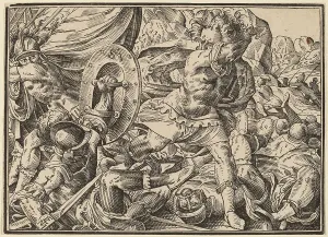 Black And White Woodcut Drucke: Christ Tells His Disciples of the Last Judgment, published 1630. Creator: Christoph Maurer