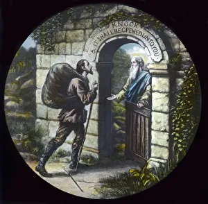 John Bunyan Pilgrims Progress Drucke: Christian at the gate, c1910. Creator: Unknown