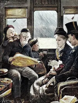 Victorian Era Transport Drucke: A Christmas Journey as we Do It Now - drawn by A. E. Emslie, 1881. Creator: W. I. Mosses