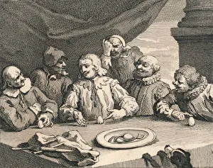 Italian Navigator Portrait Drucke: Christopher Columbus cracking the egg, 1753. Creator: William Hogarth