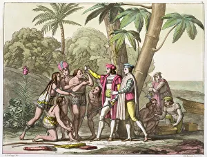 Christoph Kolumbus mit den Ureinwohnern Amerikas, 1492 - 1503 (ca. 1820 - 1839). Künstler: DK Bonatti