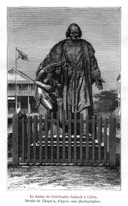 Statue von Christopher Kolumbus in Colón, Panamá aus dem 19. Jahrhundert vom Künstler Chapuis