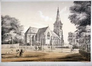 British Christian Buildings Drucke: The Church of St John of Jerusalem, Hackney, London, c1850. Artist: CJ Greenwood