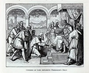Germany History Drucke: Citizens of Lodi imploring Friedrichs Help, 1882. Artist: Anonymous