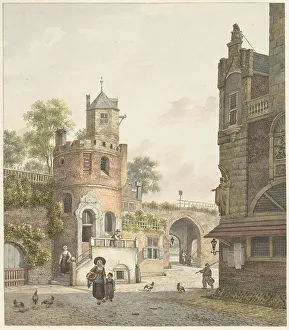 Low Countries Heritage Images Drucke: City wall with a tower and a gate
