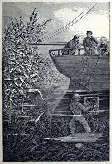 Historical Ship Illustration Drucke: Clearing the Screw, from Under the Waves, or Diving in Deep Waters, pub. 1887. Creator