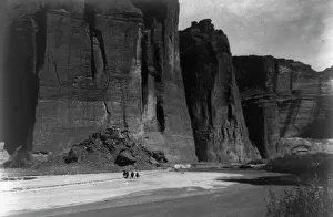 Native American Horses Drucke: The cliffs, Canyon de Chelly, Ariz. c1905. Creator: Edward Sheriff Curtis