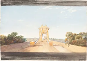 Clifton-Hängebrücke Drucke: Clifton-Suspension-Brücke bei Bristol, um 1832. Künstler: James Bulwer