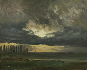 Romantic Era Landscape Drucke: Cloud Study over the Elbe with Poplars, 1832. Creator: Johan Christian Dahl