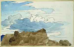 Romantic Era Landscape Drucke: Cloud study over a rocky hilltop in the mountains, c1816-1817. Creator: Carl Philipp Fohr