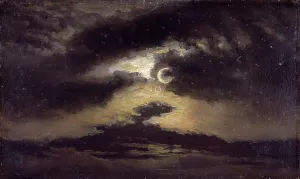 Romantic Era Landscape Drucke: Clouds in Moonlight, 1843. Creator: Knud Baade