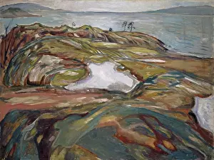 Drucke von Ein Stück von der Küste, umgeben von Schatten und Licht, ein Bild der Ewigkeit Edvard Munch Drucke: Küstenlandschaft, 1918