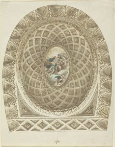 Apollo Mythology Drucke: A Coffered Dome with Apollo and Phaeton, c. 1787. Creator: Felice Giani