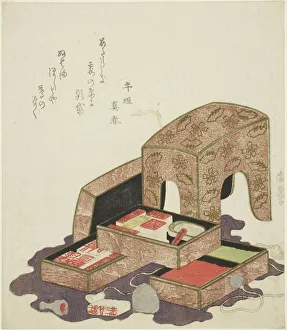 Japanese Ukiyo E Style Drucke: Collection of seals in lacquer trays, c. 1820. Creator: Ando Hiroshige