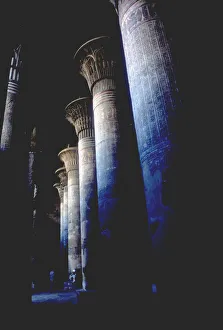 Archaeological Site In Africa Drucke: Columns of the Hypostyle Hall, Temple of Khnum, Ptolemaic & Roman Periods