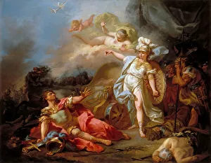 Neoclassicism Painting Drucke: The Combat of Mars and Minerva, 1771. Creator: David, Jacques Louis (1748-1825)
