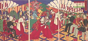Meiji Period Artwork Drucke: Commanders Receiving the Emperors Drinking Cups, 1886 (Meiji 19)